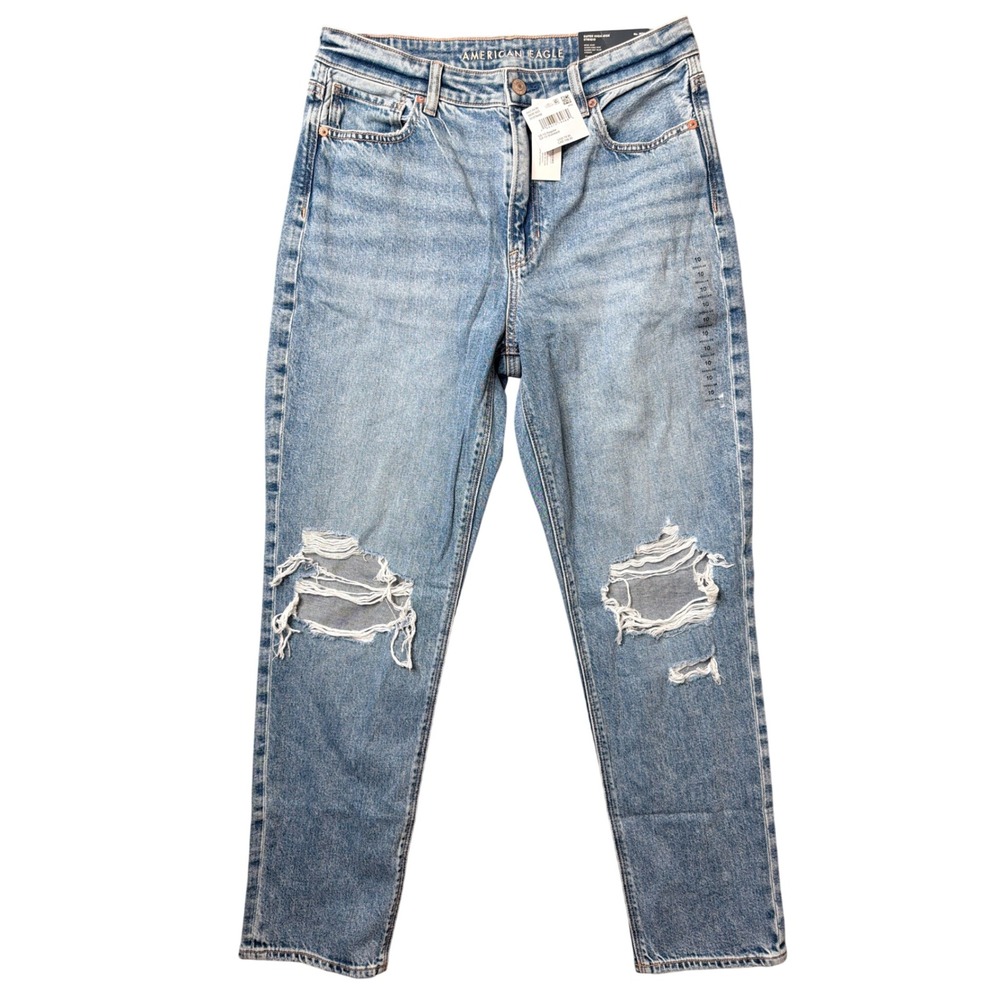 American Eagle Jeans Womens 10 Mom Jean Light Blue Strigid Distressed NEW